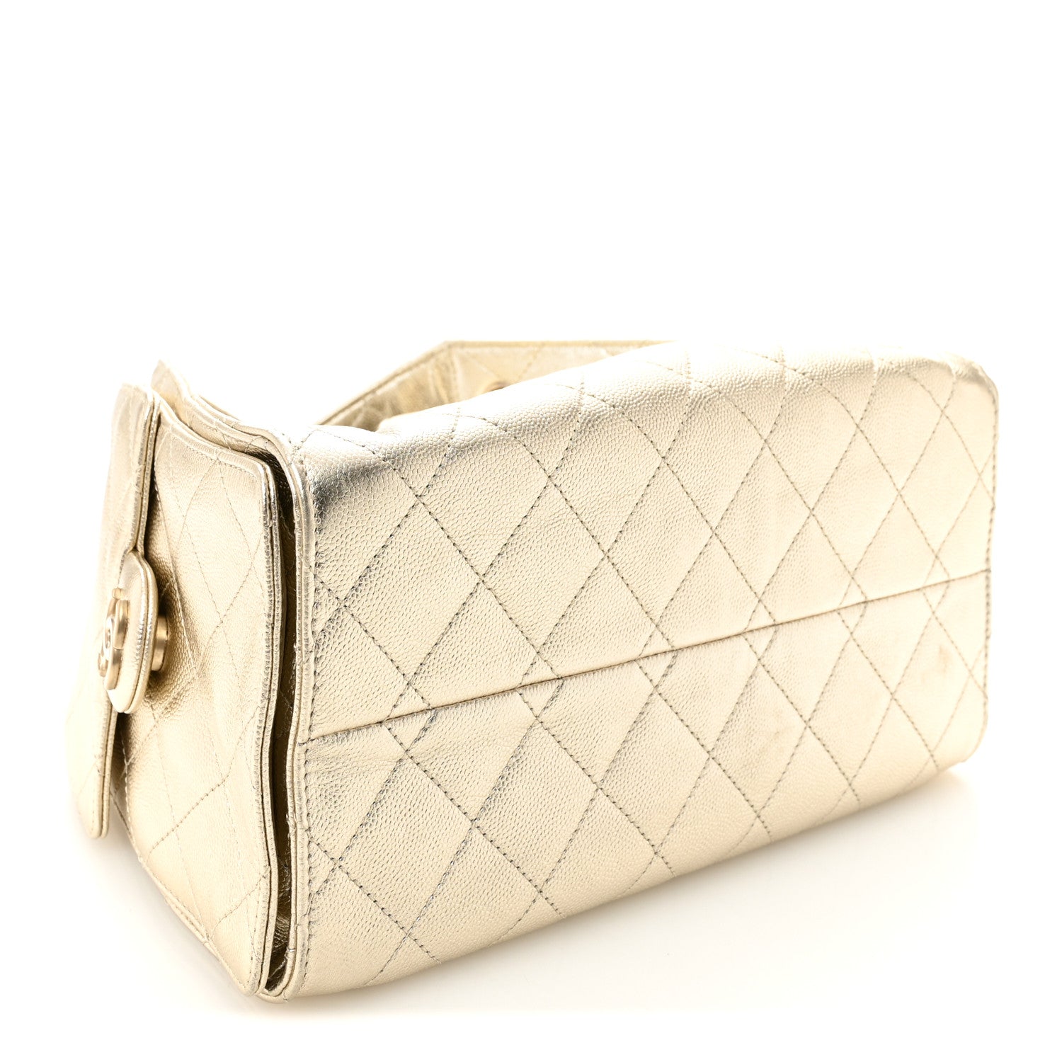 Metallic Caviar Quilted Small CHNL 25 Handbag Gold