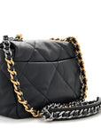 Goatskin Quilted Medium CHNL 19 Flap Navy Blue