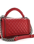 Calfskin Quilted Medium Top Handle Boy Flap Red