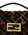 Shearling Vitello Dolce Macro FF 1974 Mini Baguette Tobacco Black