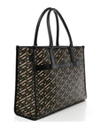 Coated Canvas Calfskin La Greca Signature Tote Bag Black Khaki
