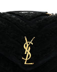 Shearling Y Quilted Monogram Medium Loulou Chain Satchel Black