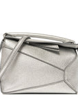 Laminated Lambskin Mini Puzzle Edge Bag Silver