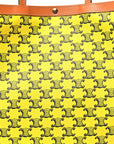 Triomphe Canvas Calfskin Medium Flat Shopper Tote Yellow Navy