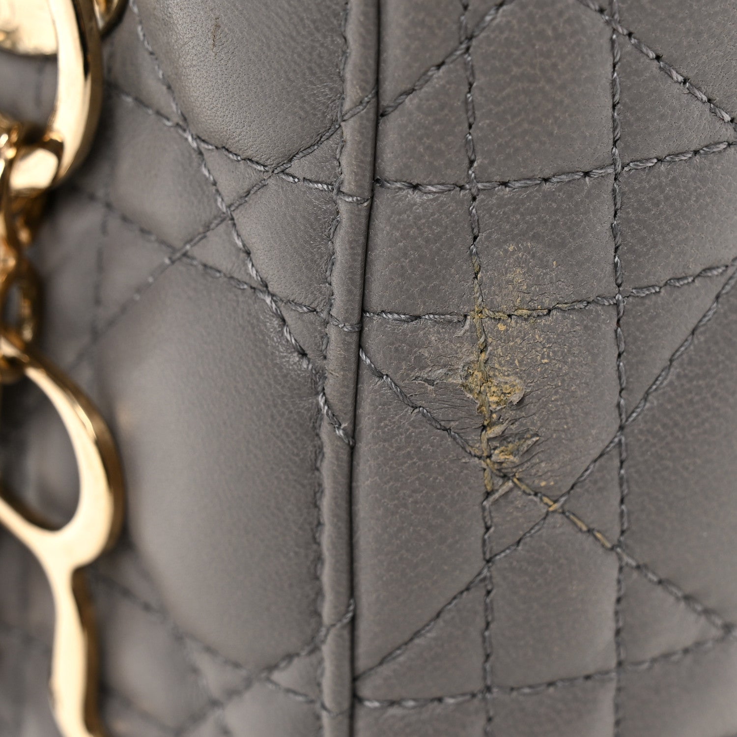 Lambskin Cannage Small Lucky Badges My Lady D1OR Grey