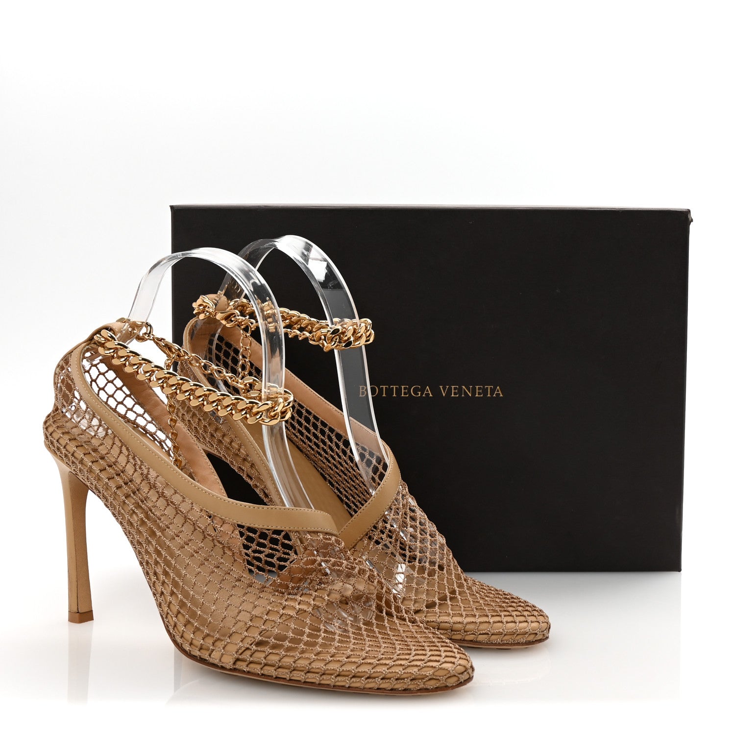 Mesh Nappa Chunky Chain Sandals 39.5 Beige Pony