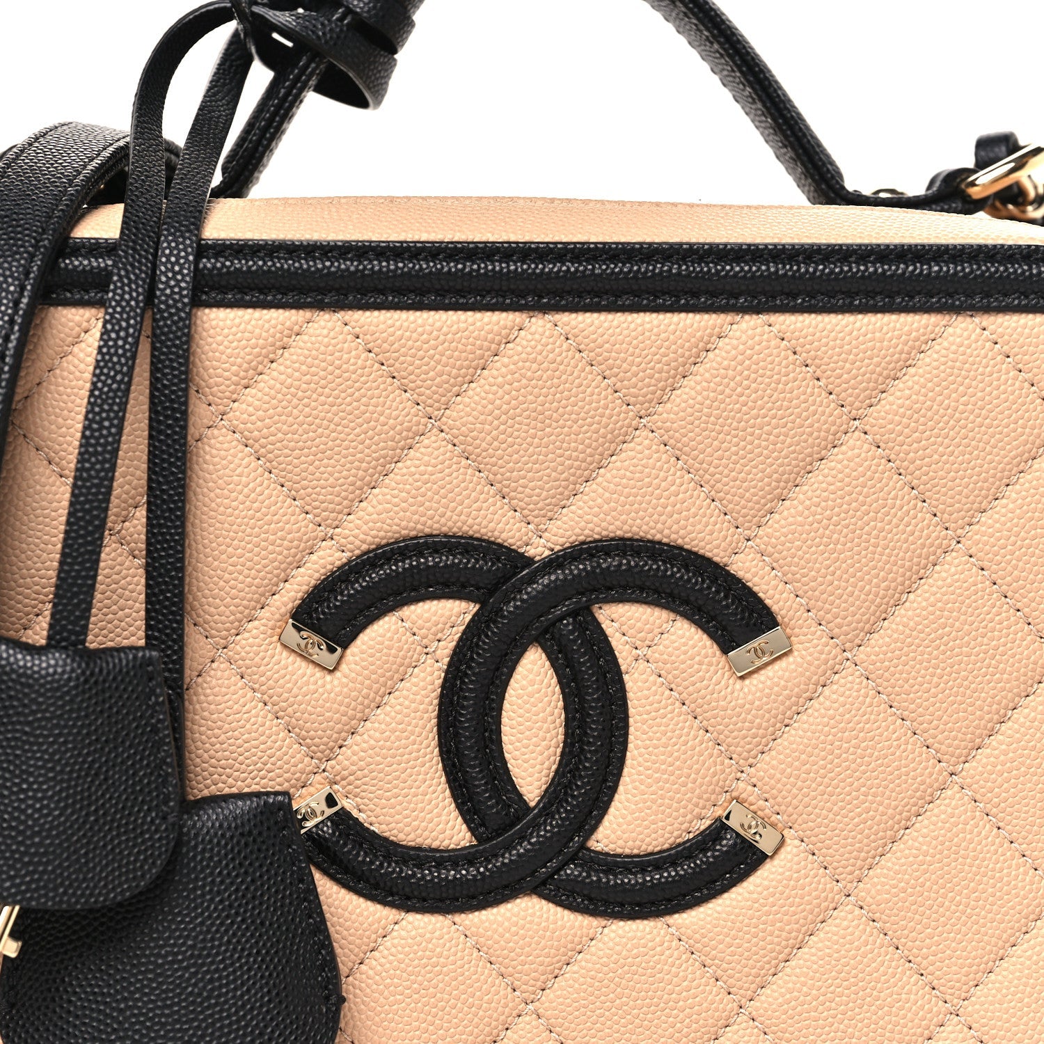 Caviar Quilted Medium CC Filigree Vanity Case Beige Black