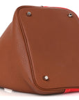 Taurillon Clemence Casaque Picotin Lock 22 MM Gold Rouge De Coeur