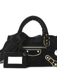 Baby Daim Suede Gold Metallic Edge Hardware Mini City Black