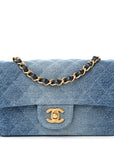 Washed Denim Quilted Mini Rectangular Flap Blue