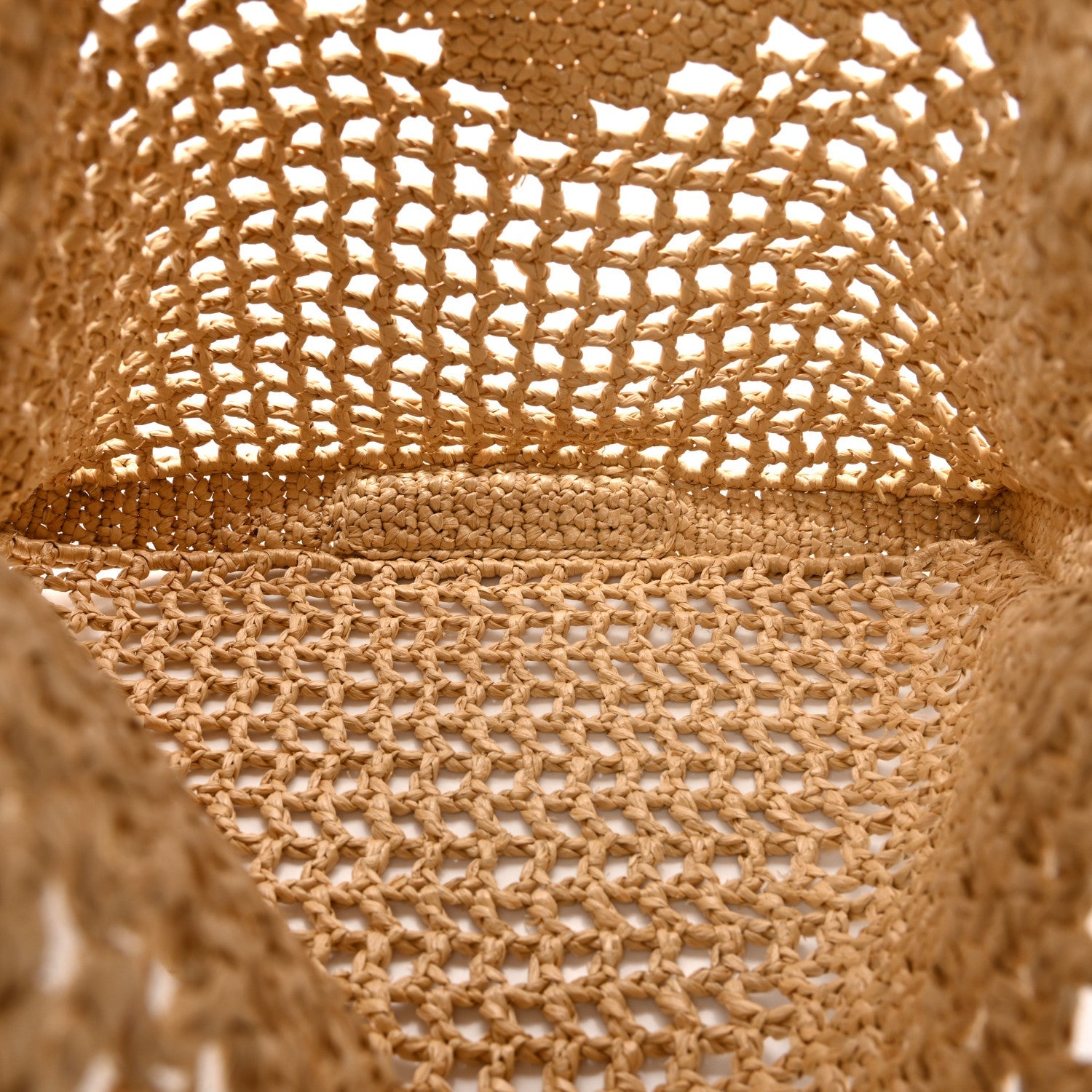 Yarn Raffia Effect Crochet Logo Embroidered Tote Bag Naturale