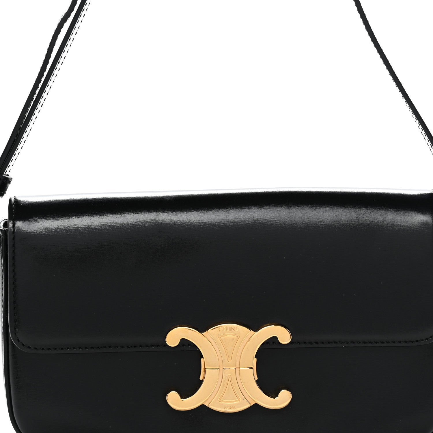 Shiny Calfskin Triomphe Shoulder Bag Black