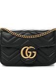 Calfskin Matelasse Super Mini GG Marmont Shoulder Bag Black