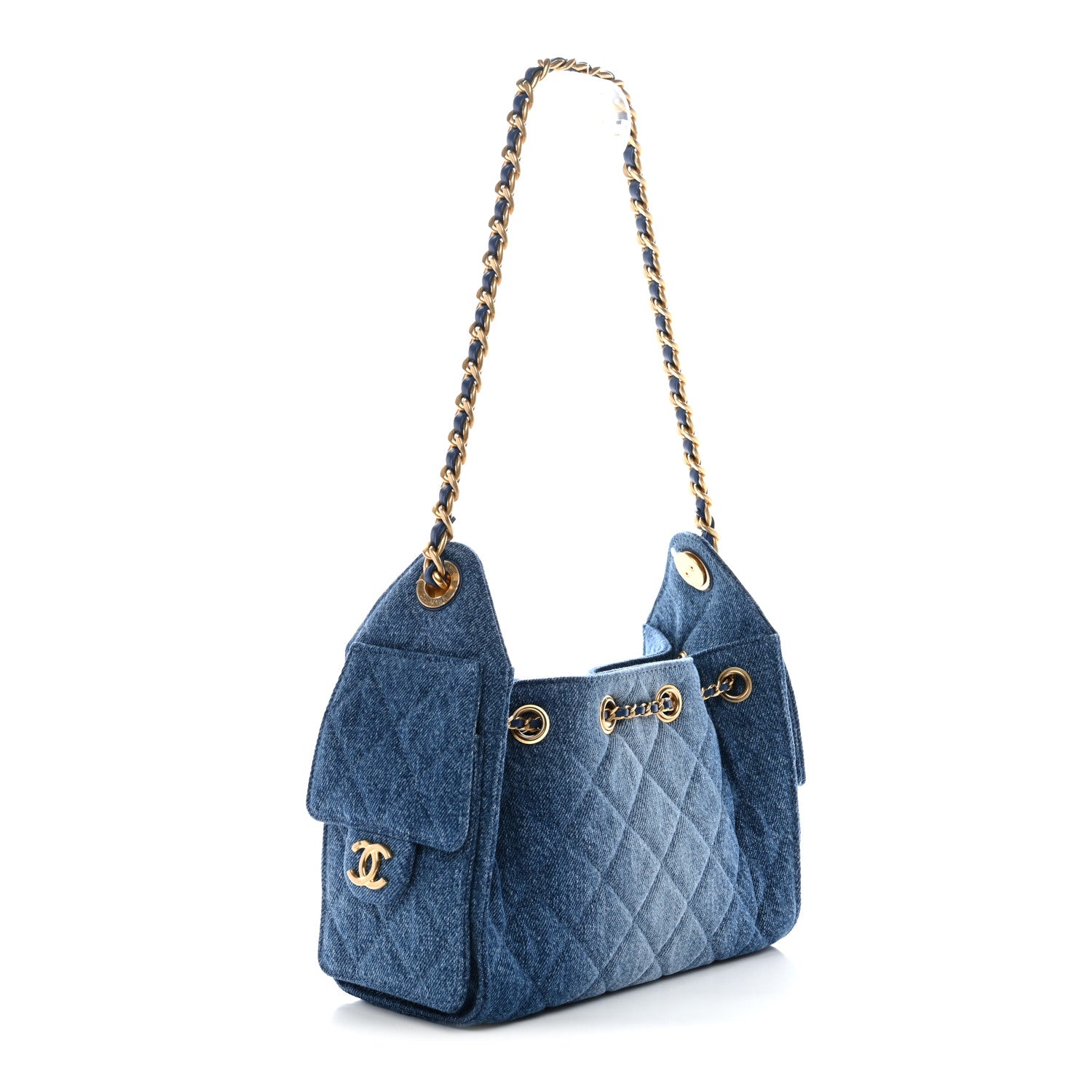 Washed Denim Quilted Mini CHNL 25 Handbag Blue