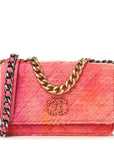 Wool Tweed Lambskin Quilted CHNL 19 Wallet On Chain WOC Coral Pink