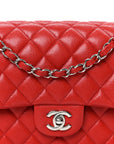 Caviar Quilted Medium Double Flap Red