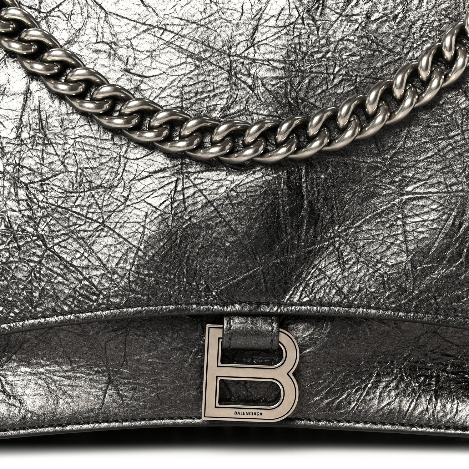Metallic Crushed Calfskin Large Crush Chain Bag Steel Grey