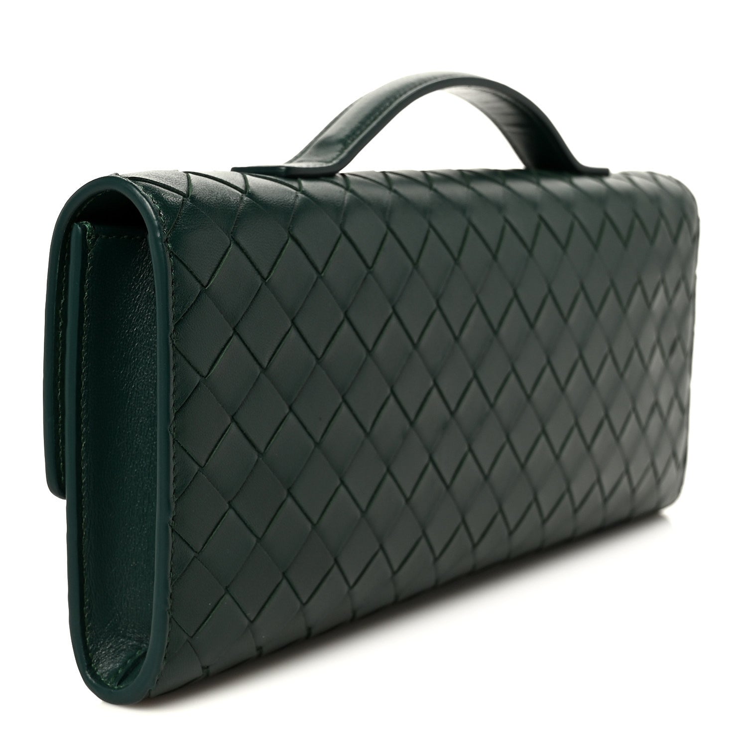 Nappa Intrecciato Long Andiamo Top Handle Clutch Emerald Green