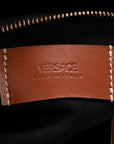 Coated Canvas Calfskin La Greca Signature Shoulder Bag Black Caramel