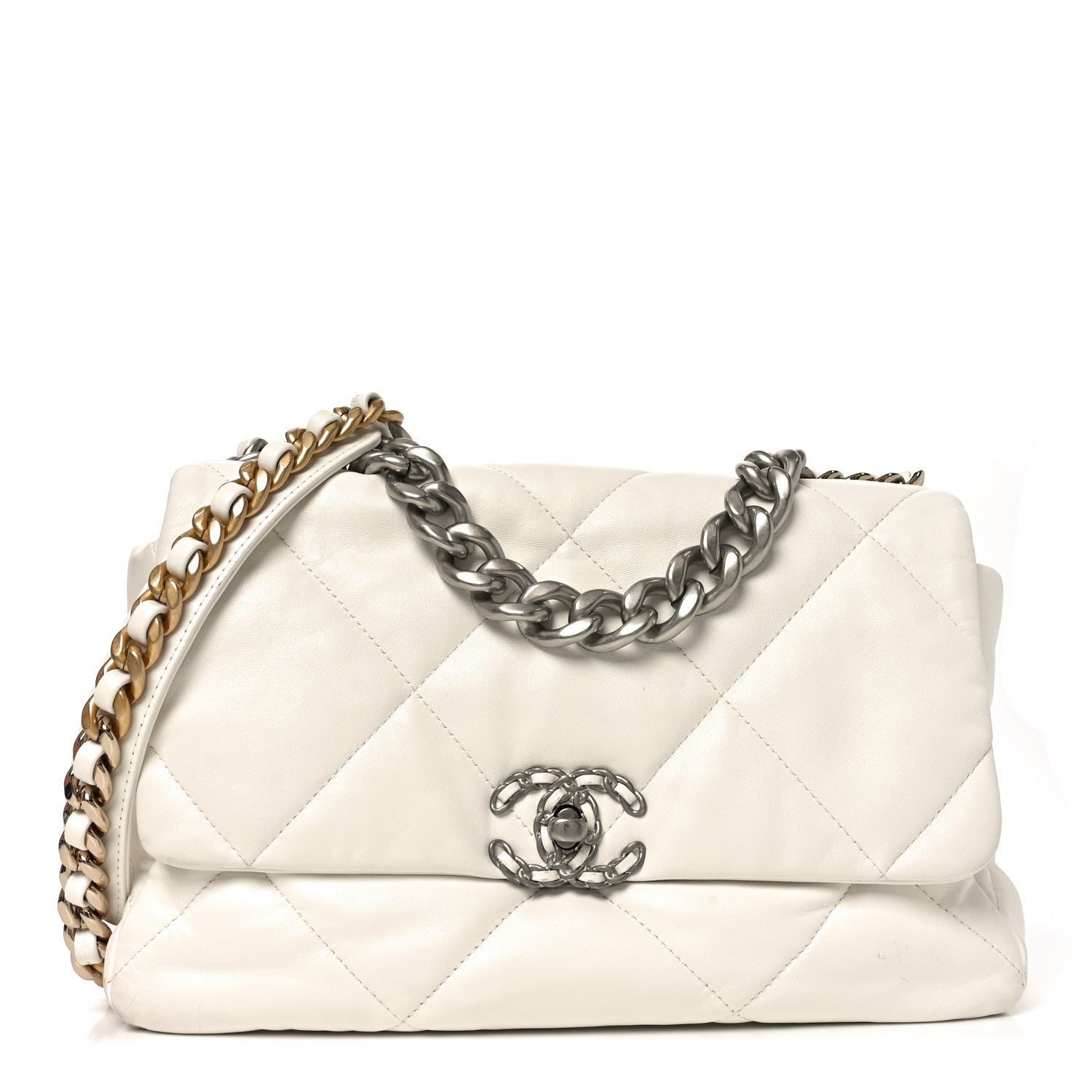 Quilted Large CHNL 19 Flap White