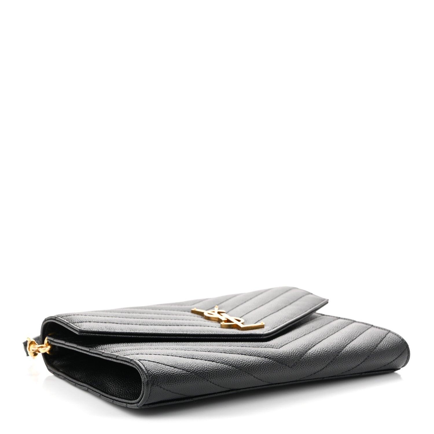 Grain De Poudre Matelasse Chevron Monogram Envelope Clutch Black