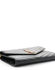 Grain De Poudre Matelasse Chevron Monogram Envelope Clutch Black