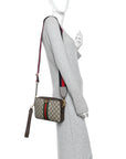 GG Supreme Monogram Textured Dollar Calfskin Web Ophidia Wristlet Shoulder Bag Beige Ebony New Acero