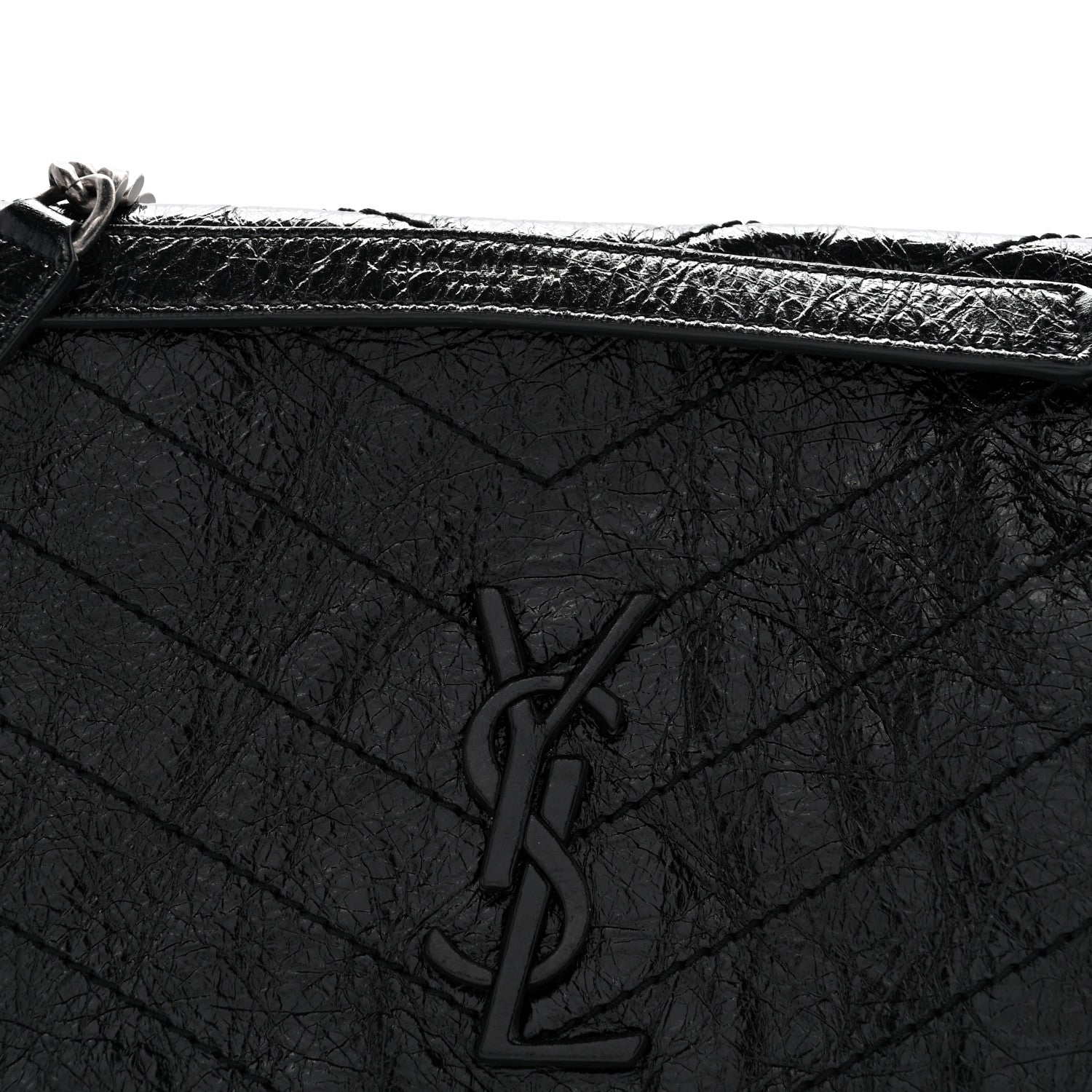 Crinkled Calfskin Matelasse Monogram Medium Niki Chain Satchel Black