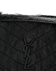 Crinkled Calfskin Matelasse Monogram Medium Niki Chain Satchel Black