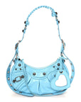 Extra Supple Calfskin Crocodile Embossed Le Cagole Shoulder Bag XS Sky Blue