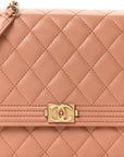 Calfskin Quilted Boy Square Wallet on Chain WOC Brown