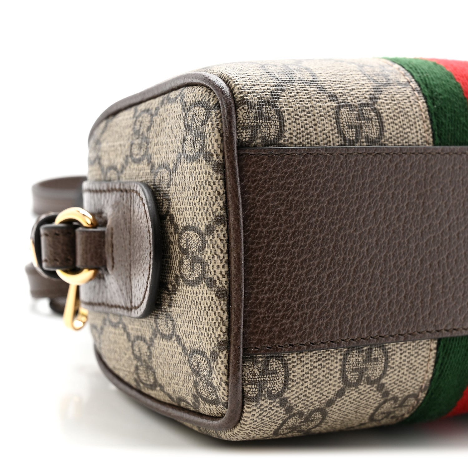 GG Supreme Monogram Textured Dollar Calfskin Web Super Mini Ophidia Top Handle Bowler Bag Beige Ebony New Acero