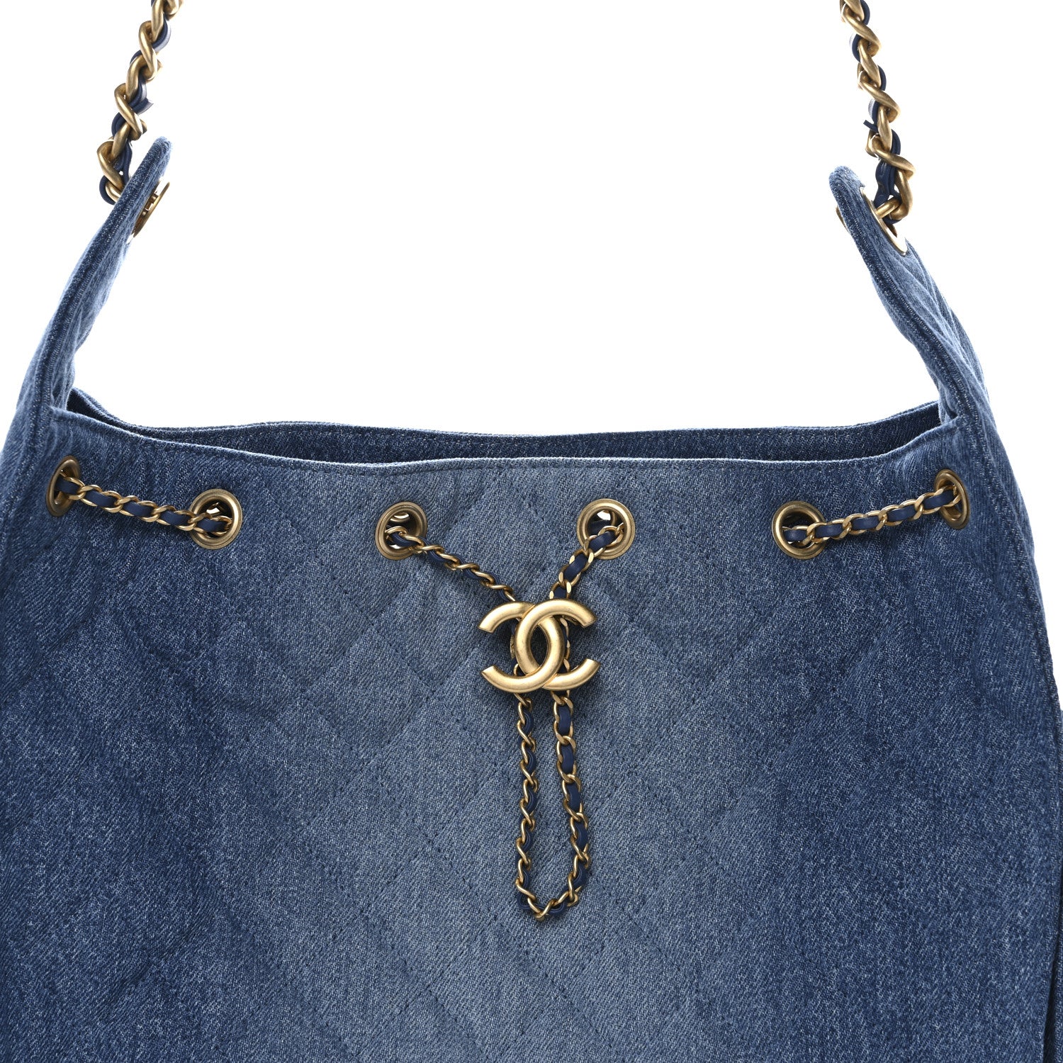 Washed Denim Quilted Medium CHNL 25 Handbag Blue