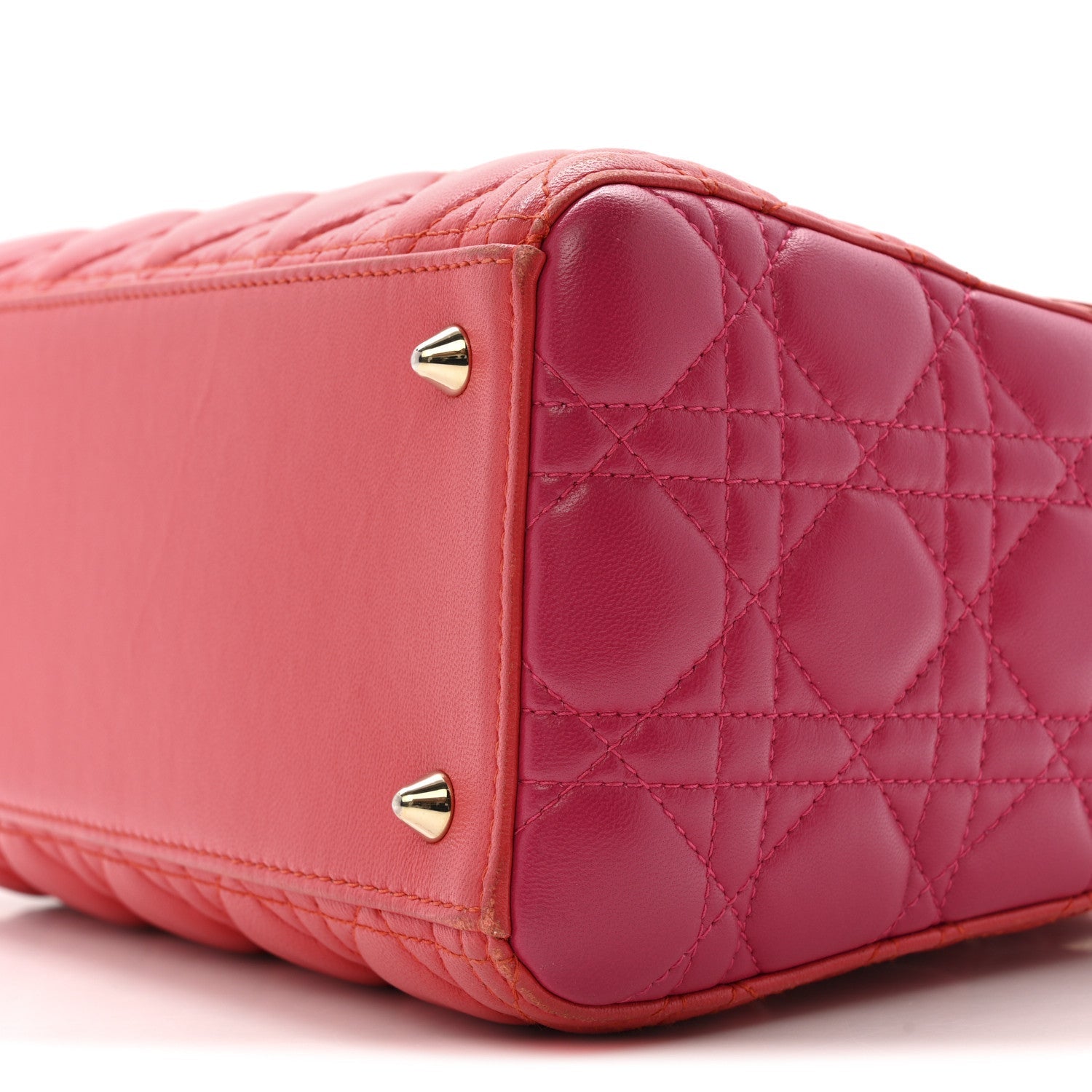Lambskin Cannage Medium Bi-Color Lady D1OR Orange Fuchsia