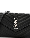 Grain De Poudre Matelasse Chevron Monogram Envelope Chain Wallet Black