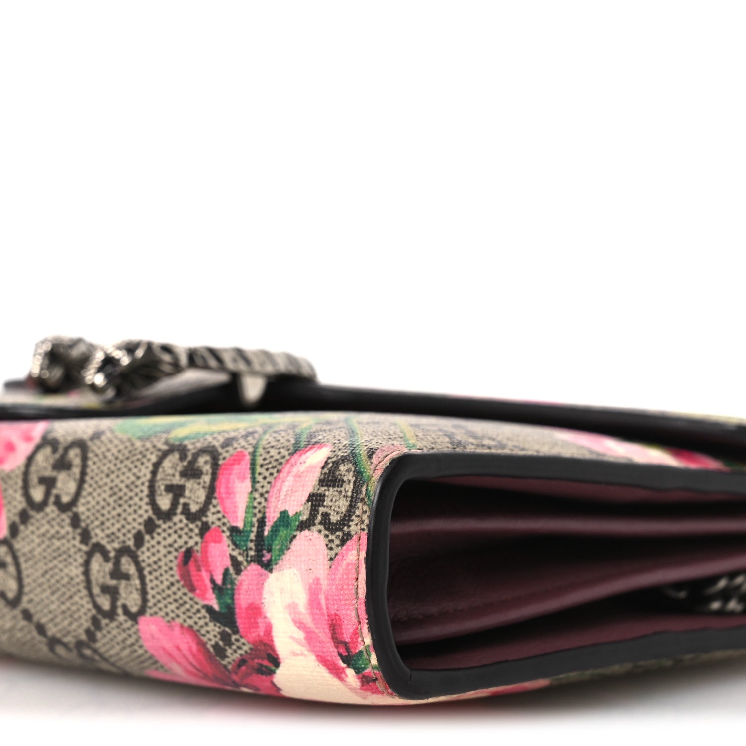 GG Supreme Monogram Blooms Mini Dionysus Chain Wallet Beige Multicolor Dry Rose