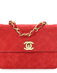 Suede Quilted Mini Square Flap Red