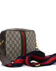 GG Supreme Monogram Textured Dollar Calfskin Web Ophidia Wristlet Shoulder Bag Beige Ebony New Acero