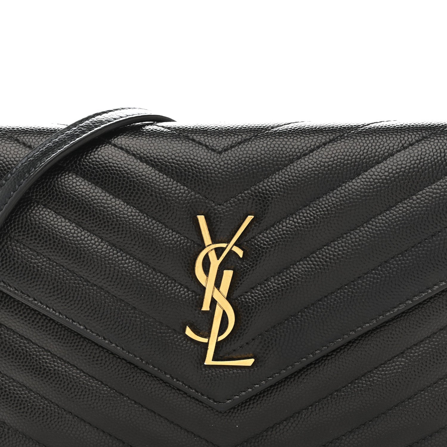 Grain De Poudre Matelasse Chevron Monogram Envelope Chain Wallet Black