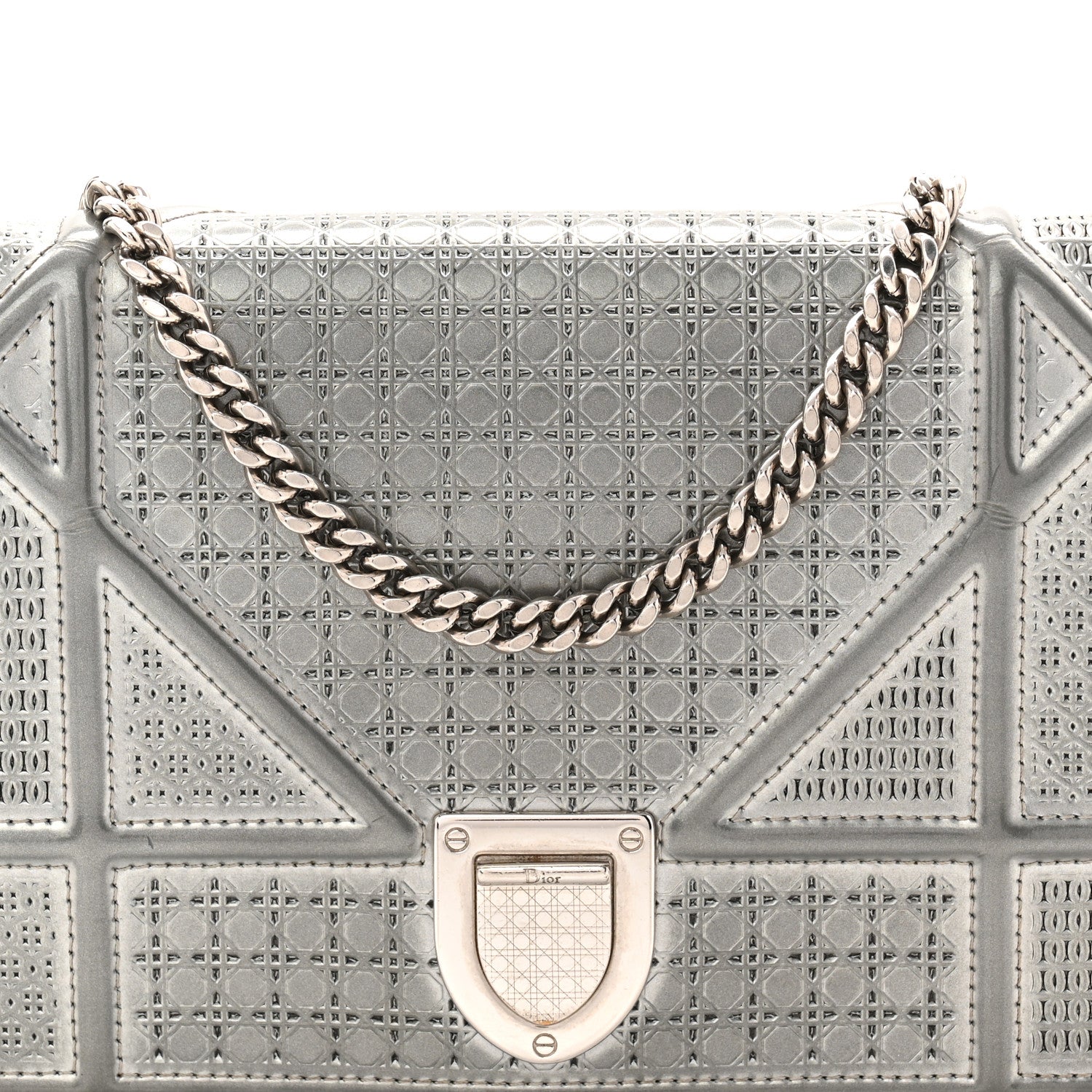 Metallic Patent Micro-Cannage D1ORama Wallet on Chain Pouch Silver