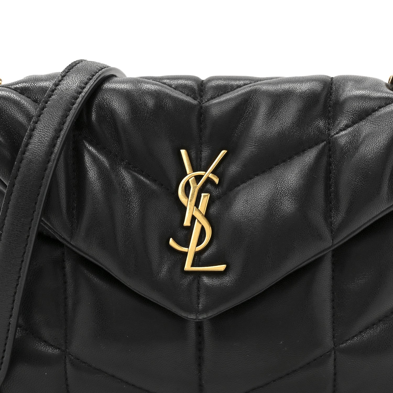 Lambskin Quilted Toy Loulou Puffer Monogram Chain Satchel Black