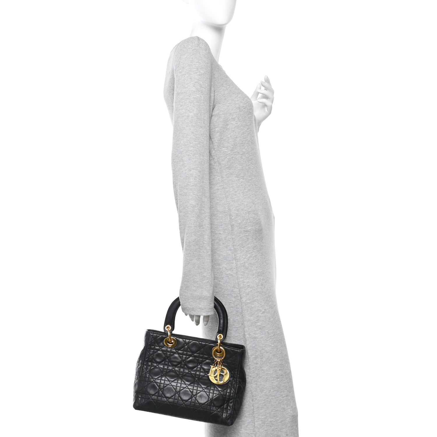 Lambskin Cannage Medium Lady D1OR Black