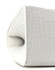 Shiny Calfskin Crocodile Embossed Small Hourglass Top Handle Bag White