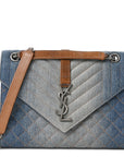 Denim Mixed Matelasse Triquilt Medium Monogram Envelope Satchel Blue