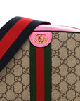 GG Supreme Monogram Textured Dollar Calfskin Web Ophidia Small Crossbody Bag Beige Ebony Fuchsia