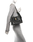 Shiny Crumpled Calfskin Quilted Small CHNL 25 Handbag Black