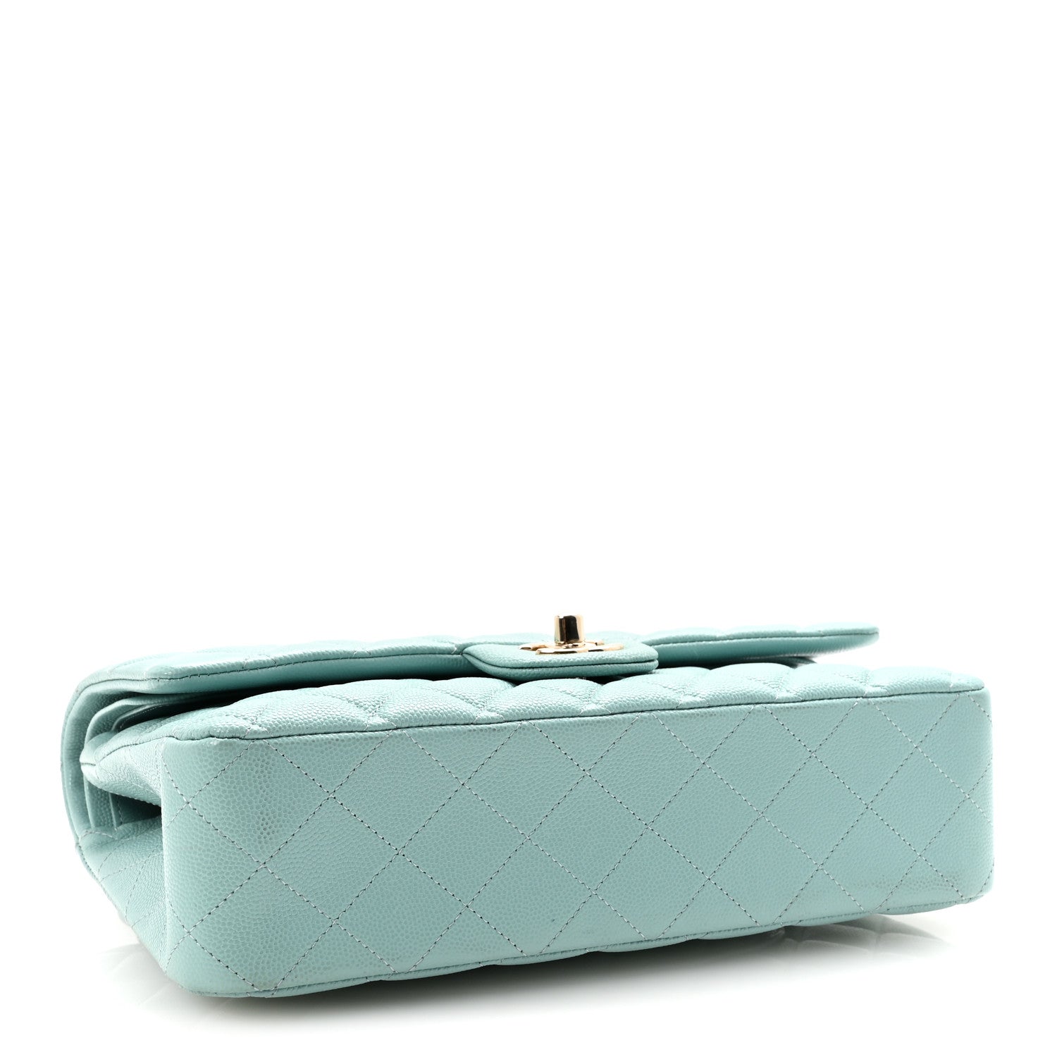 Caviar Quilted Medium Double Flap Light Blue