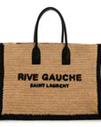 Raffia Calfskin Rive Gauche Tote Naturale Black