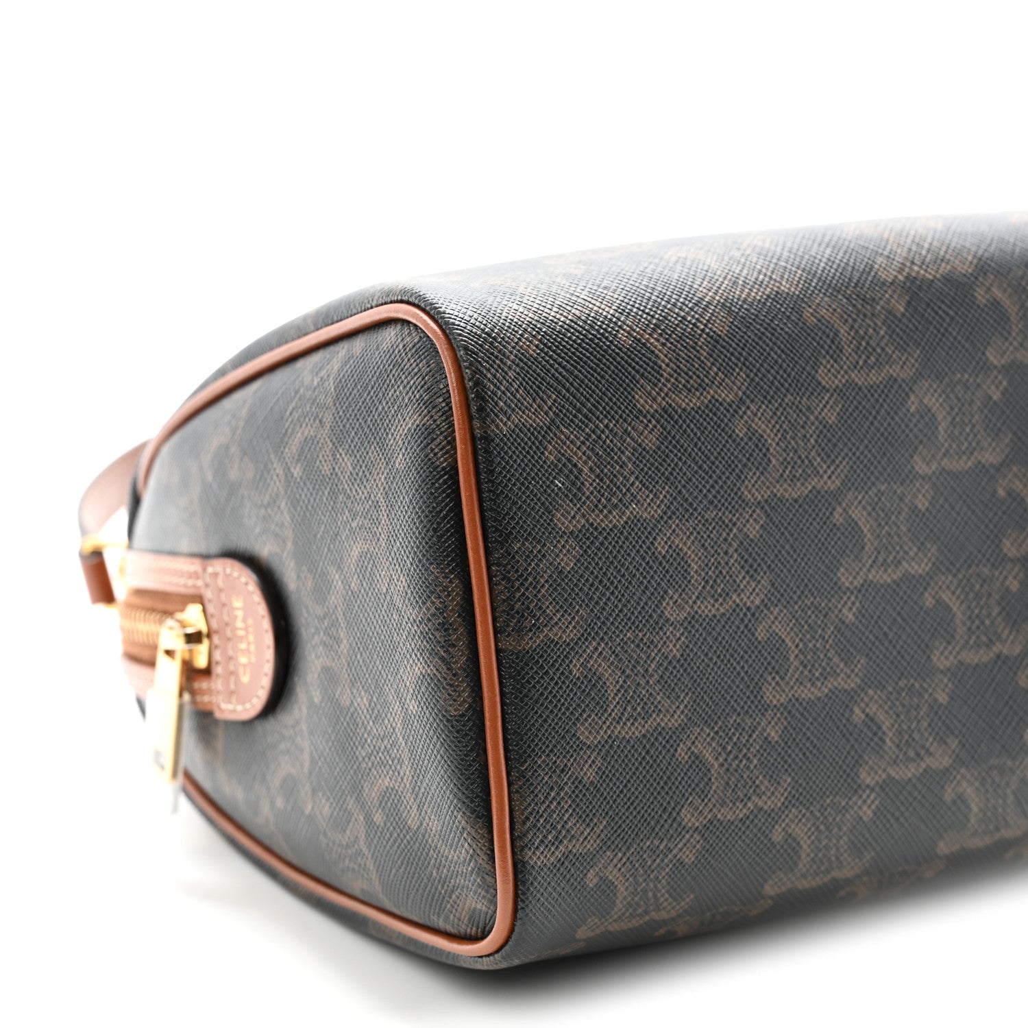Triomphe Canvas Calfskin Small Boston Bag Tan