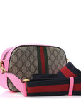 GG Supreme Monogram Textured Dollar Calfskin Web Ophidia Small Crossbody Bag Beige Ebony Fuchsia